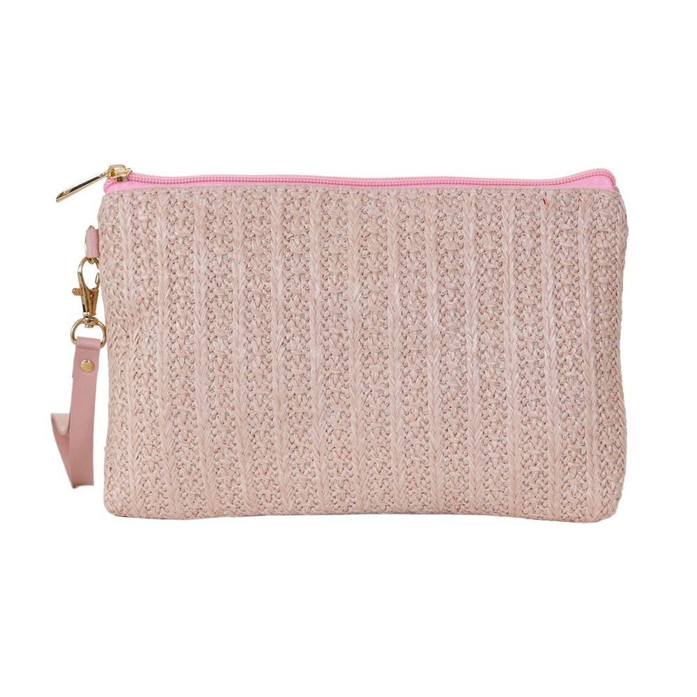 Straw Wristlets Clutch Light Pink